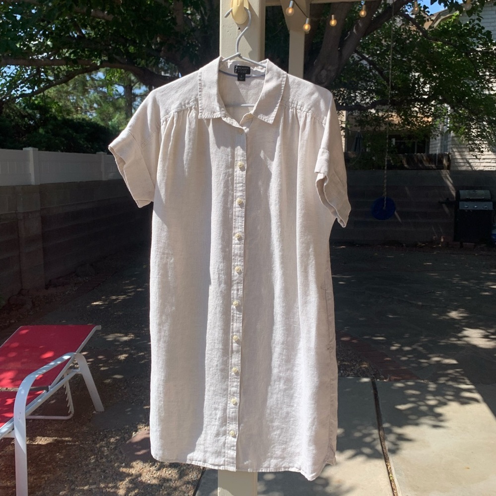 Baird McNutt Irish Linen for J. Crew cream shirt dress size S